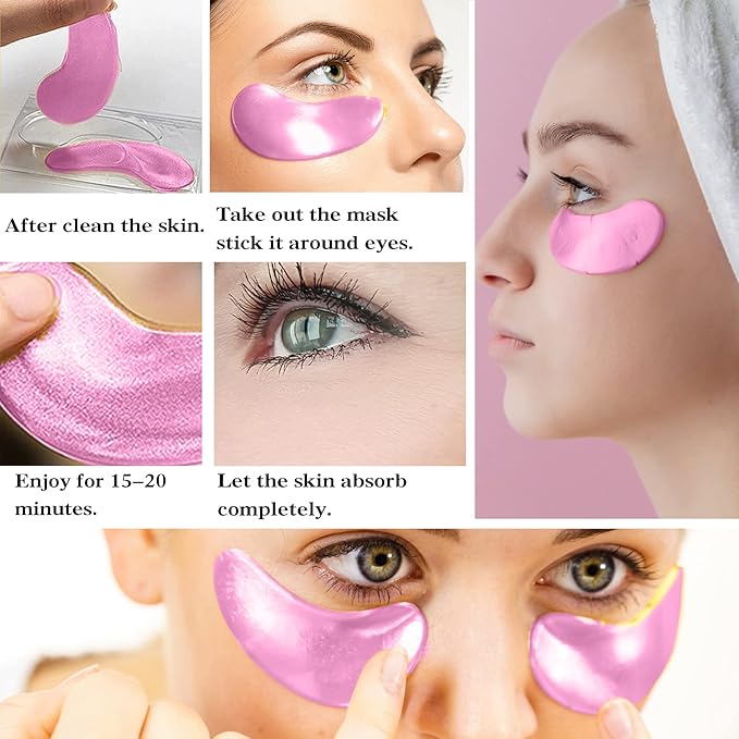30 Pairs 24K Pink Under Eye Patches,Crystal Collagen Under Eye Mask,Puffy Eyes and Dark Circles Treatments,Moisturising&Hydrating Under Eye Patch Pads for Reducing Fine Lines Eye Bags(Pink)