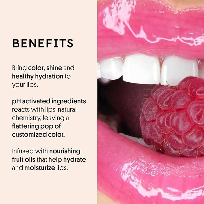 Winky Lux Fruity Gloss pH Lip Stain, Non Sticky Lip Gloss, Tinted Lip Oil, Lip Lacquer, Yummy Fruit Lipgloss, Jojoba Oil for Hydration & Shine, Raspberry