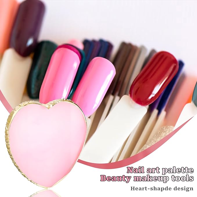Resin Nail Art Palette Nail Mixing Palette Nail Art Painting Mixed Color Palettes Gold Edge Nail Holder Display Board Cosmetic Mixing Tools (Pink)