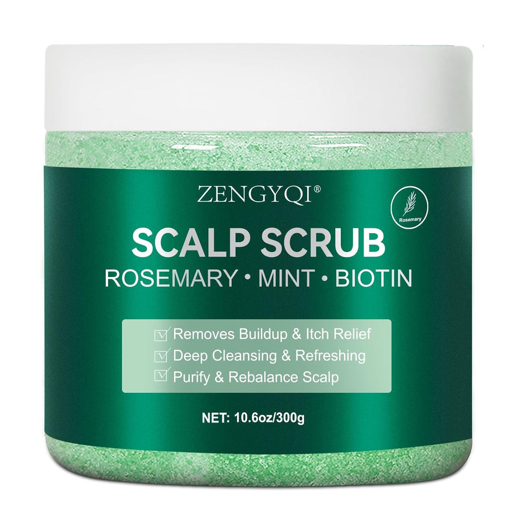 Scalp Scrub, Rosemary & Mint Oil & Biotin Scalp Exfoliator Scrub Shampoo with Silicone Cleansing Massager, Hair Treatment for Itchy Scalp, Dandruff & Buildup Removal & Thick and Strong Hair Growth