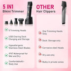 Electric Razors for Women, 5-in-1 Wet/Dry Bikini Trimmer with USB Charge Dock, Deluxe Facial Hair Removal, Wet/Dry Body Shaver for Nose Eyebrows Beard Underarm Leg Arm, IPX7 Waterproof (Black)