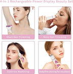 Wet & Dry Electric Razor for Women Men,4 in 1 Rechargeable Led Display Electric Shaver and Facial Hair Remover,Painless Ladies Body Razors for Nose Face Body Leg Bikini Arm Hair (Purple)