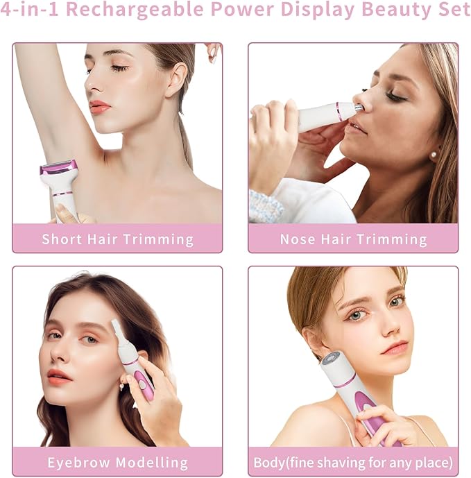 Wet & Dry Electric Razor for Women Men,4 in 1 Rechargeable Led Display Electric Shaver and Facial Hair Remover,Painless Ladies Body Razors for Nose Face Body Leg Bikini Arm Hair (Purple)