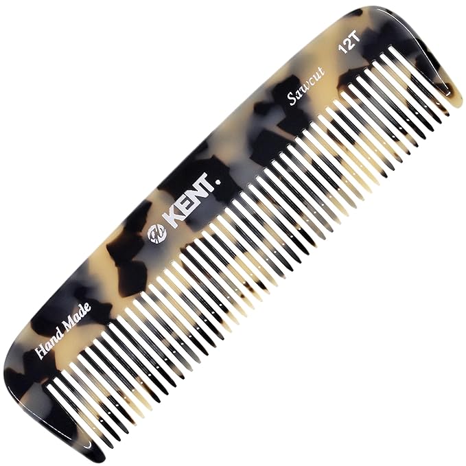 Kent 12T TW Wide Tooth Detangling Comb - 5.5" Handmade Pocket Comb for Thick, Curly, and Wavy Hair, Large Tooth Grooming Comb for Hair, Beard, and Mustache - Saw-Cut and Hand Polished