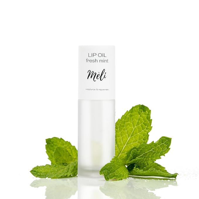 MÈLI Organic Lip Oil with Hyaluronic Acid | Clear Non-Sticky, Natural Lip Gloss, Moisturizing, Revitalizing and Rejuvenating (Fresh Mint)