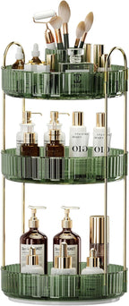 360° Rotating Makeup Organizer, Large-Capacity Skincare Make Up Storage 3 Tier Perfume Organizers Cosmetic Dresser Organizer with Makeup Brush Holder, Fits Bedroom, Bathroom, Vanity Shelf Countertop