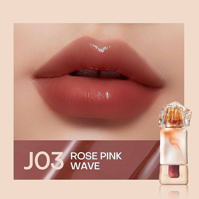 Mistine Lip Gloss Lip Oil Lip Plumber Non-sticky Tinted Lip Gloss for Women Infused with 1% Peptide Finish Lip Tint Hydrating Lip Stain Lightweight Feeling J03 Rose Wave 0.1 fl oz