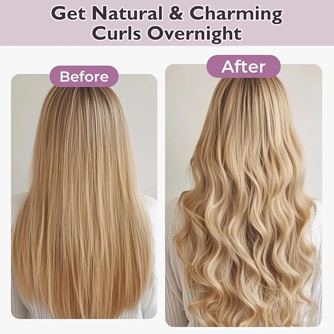 Overnight Hair Curlers Heatless Curls - 6 Pcs No Heat Blowout Curling Rods to Sleep In with Satin Hair Scarf