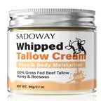 SADOWAY Beef Tallow for Skin: Handmade Beef Tallow for Face - Organic Grass-Fed Whipped Beef Tallow and Honey Balm Tallow Face Moisturizer Smooth Soft for Dry Skin