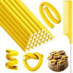 Syhood 30 Pcs 7'' Flexible Curling Rods Twist Foam Hair Rollers Soft Foam No Heat Hair Rods Rollers and 1 Steel Pintail Comb Rat Tail Comb for Women Long Short Hair(Yellow,7 x 0.3 Inch)