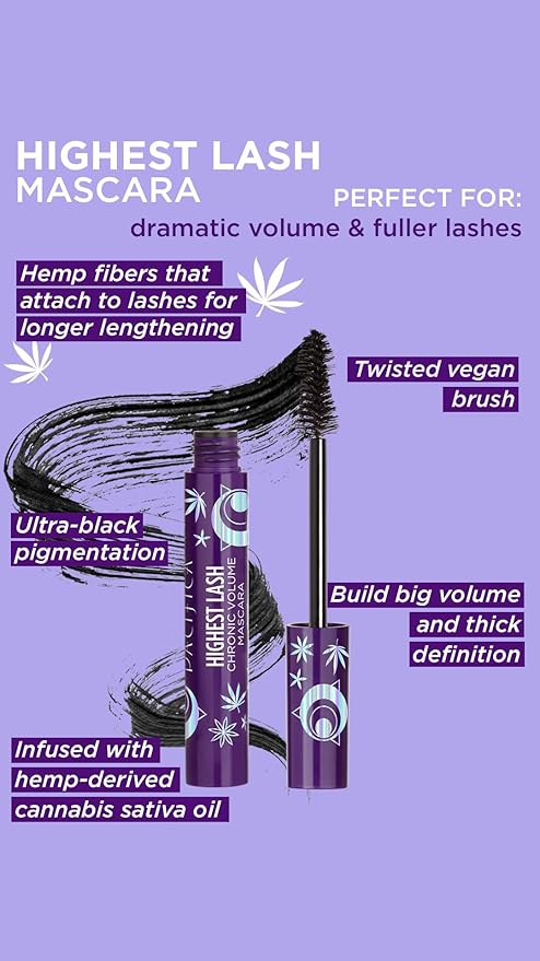 Pacifica Beauty, Highest Lash Chronic Volume Mascara, Black, Lash Lift + Conditioning, Vitamin B + Coconut, Silicone, Sulfate + Paraben Free, Vegan and Cruelty Free