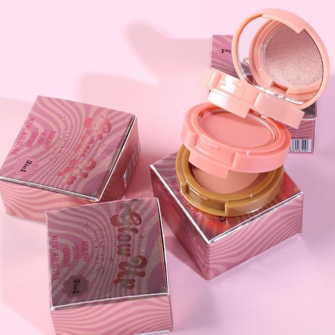 Makeup Eyeshadow Palettes, 3-in-1 Protable Multifunction Blush Highlighter Contour Palettes with 3 Trend Colors for Daily Natural Luster Makeup, Waterproof Long Lasting - 2 Pack #1