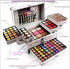 SAMIK 132-Color All-in-One Makeup Kit for Women - Complete Set with Palettes, Contouring, Concealer, Face Powder, Lipgloss, Blusher, Contour, Eyeliner, and Eyebrow Powder in Carry-All Trunk
