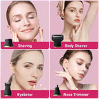 Electric Razors for Women, 5-in-1 Wet/Dry Bikini Trimmer with USB Charge Dock, Deluxe Facial Hair Removal, Wet/Dry Body Shaver for Nose Eyebrows Beard Underarm Leg Arm, IPX7 Waterproof (Black)