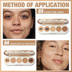 FOCALLURE #GoldenAge 5 in 1 Multi Uses Concealer Palette, 5 Colors Correcting Conceal Palette, Camouflage Contour Palettes for Dark Circles, Face Contouring Highlighter Pallet, NE02 MEDIUM-DEEP