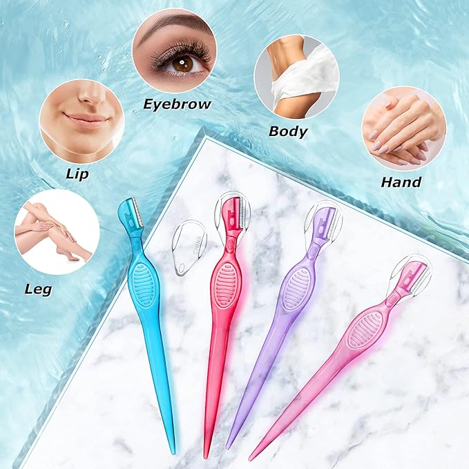8 Pcs Small Eyebrow Razor for Women Portable Face Razors for Women Facial Hair Lip Trimmer Hair Shaving Removal Tool Dermaplaning Tool Eyebrow Shaver with Safety Cap for Makeup Face Care, 4 Colors