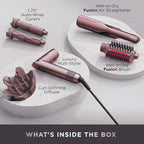 Shark FlexFusion Hair Straightener & Powerful Hair Dryer with Diffuser, Fusion Hair Brush, Ceramic Air Styler with Auto-Wrap Hair Curlers, Ceramic Plates, Cosmic Blush HD642S