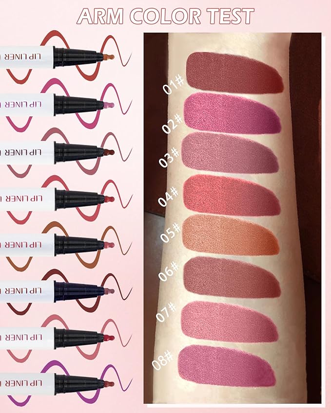 Lip Stain Marker Pen,2 Colors Brown Pink Lip Liner Pencil,Matte Lip Tint Stain Liquid Lipstick,Longlasting Waterproof Precise Chisel Tip Smooth Lipliner,Natural Lip Color Makeup Gift for Women-03+04