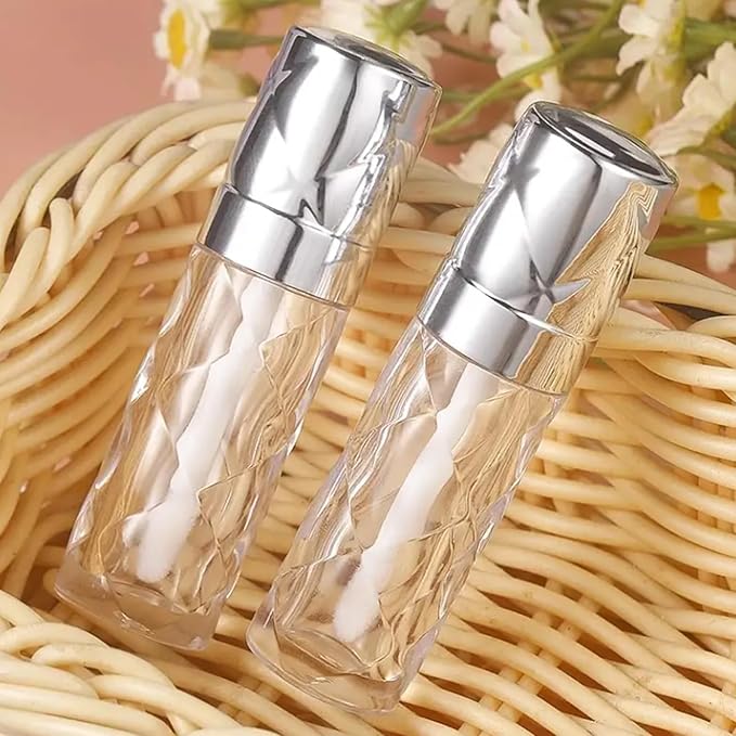 silver Empty lip gloss tubes with wand prismatic Lipgloss tube containers for lip oil packing