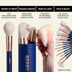 BERRY Blue Premium Makeup Brush Set – 12-Piece Professional Ultra-Soft Synthetic Brushes for Face & Eyes | Foundation, Powder, Blush, Concealer, Eyeshadow – Vegan, Cruelty-Free, Numbered, Travel Case