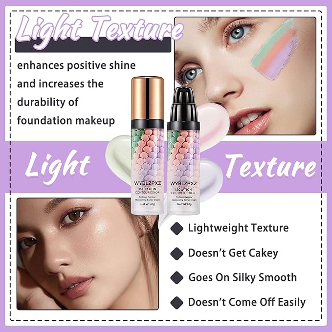 2PCS Tri-color Color Corrector Isolation Cream,One Step Color Correcting Foundation