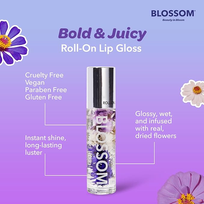 Blossom Scented Roll on Lip Gloss, Infused with Real Flowers, Made in USA, 0.40 fl oz, 2 pack, Cherry/Coconut