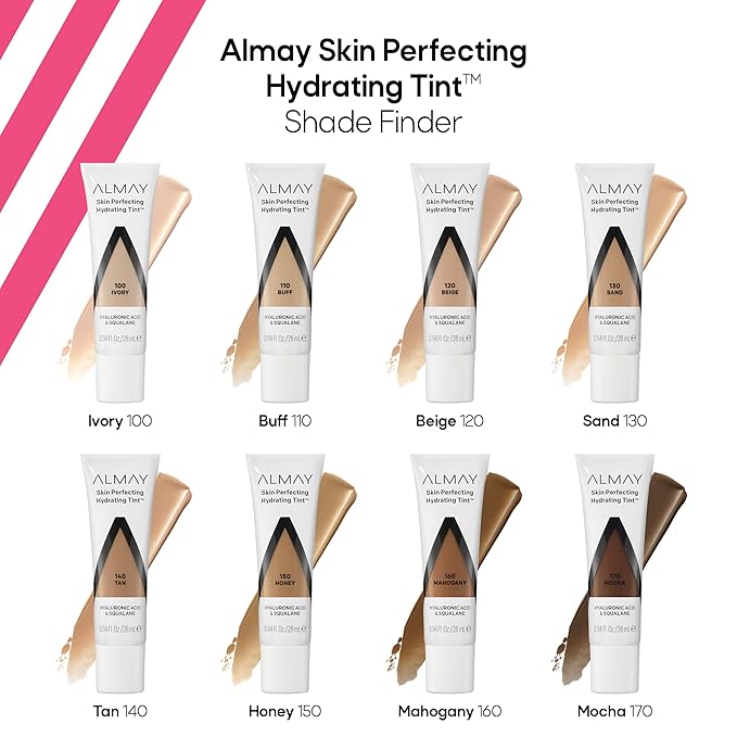 Almay Hydrating Liquid Foundation Tint, Lightweight with Light Coverage, Naturally Dewy Finish, Hypoallergenic, Dermatologist TestedFragrance Free, 110 Buff, 0.94 fl oz.