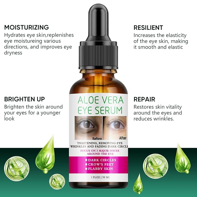 Aloe Vera Eye Serum Dark Circles Under Eye Treatment for Women to Reduce Appearance of Puffy Eyes Eye Bags Fine Lines and Wrinkles for All Skin Types, Beauty Skin Care Gift