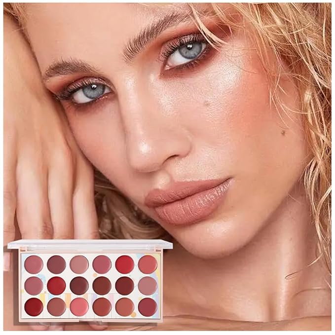 Lip Gloss Palette, 18 Colors Dard Red Pink Nude Brown Lip Makeup Pallet Kit, Pro Women Lip Color Palette with Soft Silicon Brush, Lip Present Set for Teen Girl, Mum, Daughter, Friend, Sister
