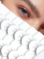 Lashes Short Eyelashes 10MM Natural Lashes Wispy Thin Band Strip Lashes Short Eyelashes Natural Look 3D Volume Lashes 7 Pair Fake Lashes Siligli