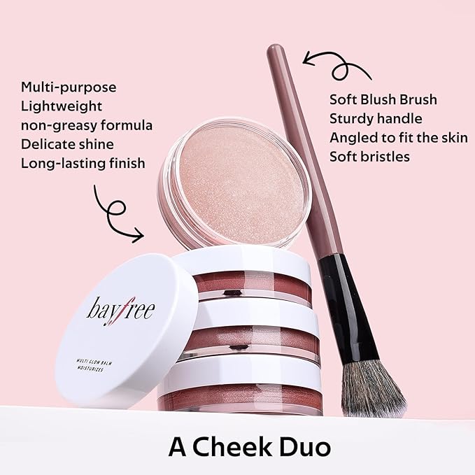 Multi Cream Blush & Blush Brush Set, Korean Makeup Blush for Cheeks, Multi-Use Face Balm, Lightweight & Hydrating, Blendable Color, Non-Greasy, Soft Bristles for Radiant Finish (Dewy)