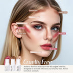 KIMUSE Face Sticks Trio, Cream Blush Stick & Highlighter Stick & Contour Stick for Sculpt the Cheeks, Long Lasting Cream Contour Stick Trio for Face Makeup, with Brush