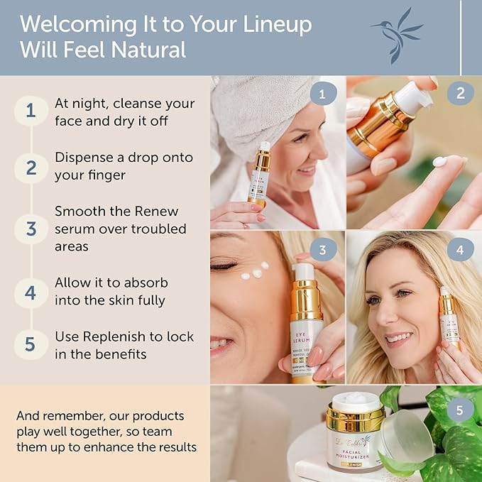 Renew Vegan Under Eye Serum for Dark Circles and Puffiness - Aging Skin Serum for Eye Bags, Fine Lines, Wrinkles, Crows Feet with Borage and Primrose - 0.5 Ounces