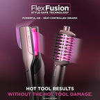 Shark FlexFusion Hair Straightener & Powerful Hair Dryer with Fusion Hair Brush, Ceramic Air Styler with Auto-Wrap Hair Curlers & Concentrator, Ceramic Plates, Cosmic Blush HD641S
