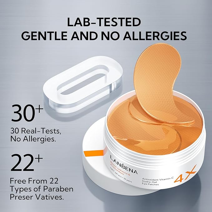 Vitamin C Under Eye Patches(30 Pairs) -Cooling Eye Masks for Dark Circles, with Caffeine Niacinamide Hydra-Gel Collagen, Puffy Eyes & Eye Bags Treatment, Fine Lines & Wrinkles Reduce, Anti-Aging