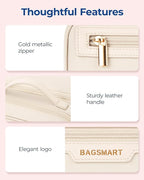 BAGSMART Travel Makeup Bag, Portable Make Up Bag, Wide-open Makeup Organizer Cosmetic Bags for Women for Travel Essentials Travel-Size Toiletries Accessories Bottles, Brushes (Beige)