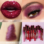 evpct 2Pcs Red Glitter Metallic Shimmer Diamond Lipstick Lip Gloss Stain Set for Women Long Lasting Waterproof, Dark Hot Bright Red Sparkle Glitter Matte long wear Liquid Lipstick Lip Makeup Kit