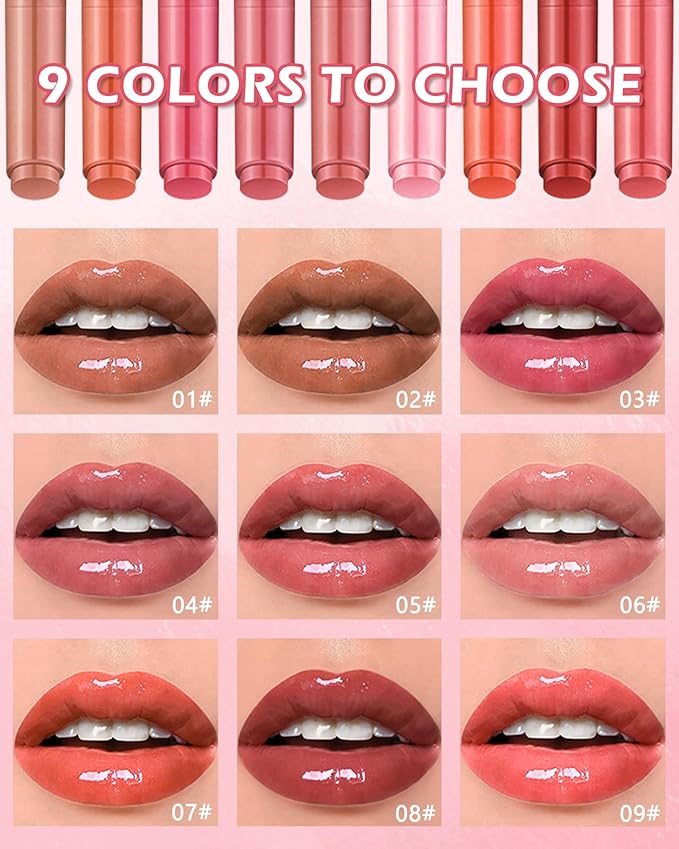 Hydrating Shimmer Lipstick,Moisturizing Jelly Lip Gloss,Shine Dew Red Lipstick Pen, Long Lasting Waterproof Tint Lip Balm Plumping Lip Stain Pen,Women's Day Makeup Gift for Women-09#