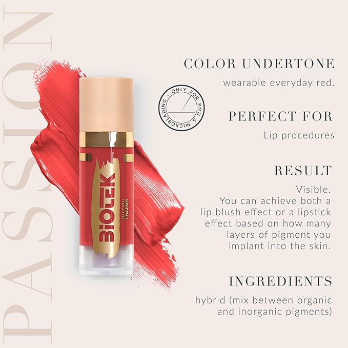 Biotek Lip Pigment for Permanent Makeup - Coral Red Color for Lip - Made in Italy - Passion 0,61 fl.oz.