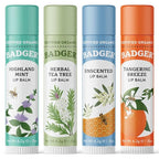 Badger - Classic Lip Balm Green Box, Made with Organic Olive Oil, Beeswax & Rosemary, Natural Lip Balm Variety Pack, Certified Organic, Moisturizing Lip Balm, 0.15 oz each - 4 pack