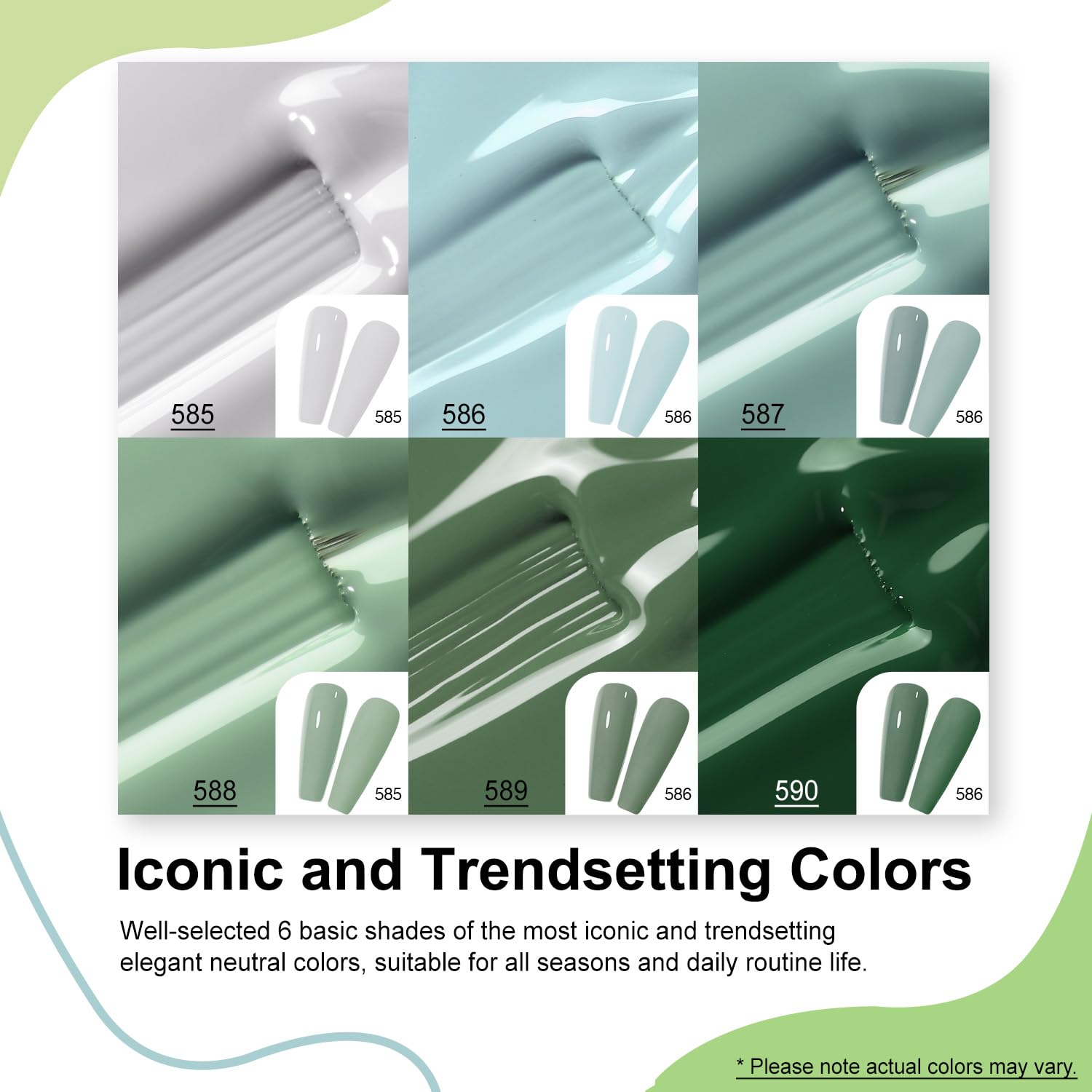 MEFA Green Gel Nail Polish Set 6 Colors, Sage Green Mist Blue Light Grey Dark Olive Shades Earth Tone Gel Polish Matcha Avocado Soak Off Nail Art Design Home Manicure Kit Gifts St. Patrick's Day