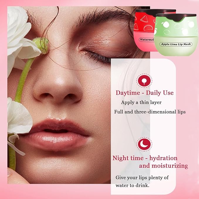 3 PCS Lip Balm Honey Pot, Honey & Apple Lime & Watermelem Lip Mask Vitamin E & Moisturizing Propolis Sleeping Lip Mask Prevention Dry and Cracked Lip Scrubs Exfoliator, Christmas Gifts