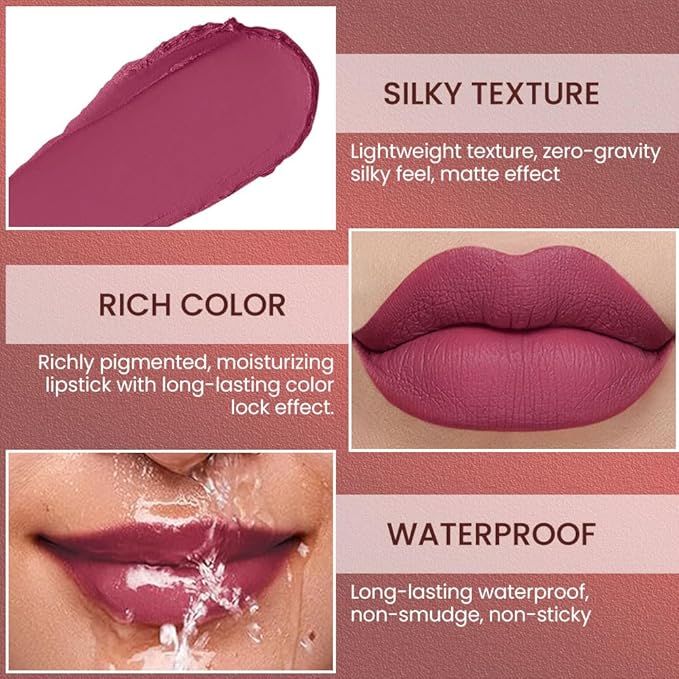 Rose Red Matte Lip Liner Pencil - Crayon Matte Lipstick Pencil, No Transfer, Smudgeproof & Waterproof, Sharpenable Lip Crayon for Women, Velvet Long-Lasting Lip Color 04#