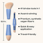 Alleyoop Multi-Tasker 4-in-1 Travel Makeup Brush Set – Compact Makeup Brushes with Blending Sponge, Eyeshadow, Eyebrow & Liner, Blush & Bronzer Brush – Mini Makeup Tools Kit for Women, Vegan