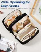 BAGSMART Toiletry Bag for Women, Travel Makeup Bag Organizer, Wide-open Make Up Bag Cosmetic Bags for Women for Travel Essentials Toiletries Accessories Bottles, Brushes, Black