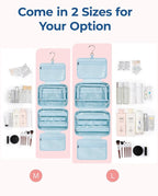 BAGSMART Travel Toiletry Bag with Jewelry Organizer, Hanging Travel Bag for Toiletries, Puffy Makeup Cosmetic Bag Organizer, Carry-on Travel Accessories Essentials, Light Blue-L