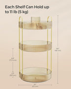 SONGMICS Makeup Organizer, 3-Tier Round Rotating Skincare Organizer Countertop, Customizable, Toiletries Vanity Organizer, Lazy Susan, Gift, Champagne Gold UJKA011A01