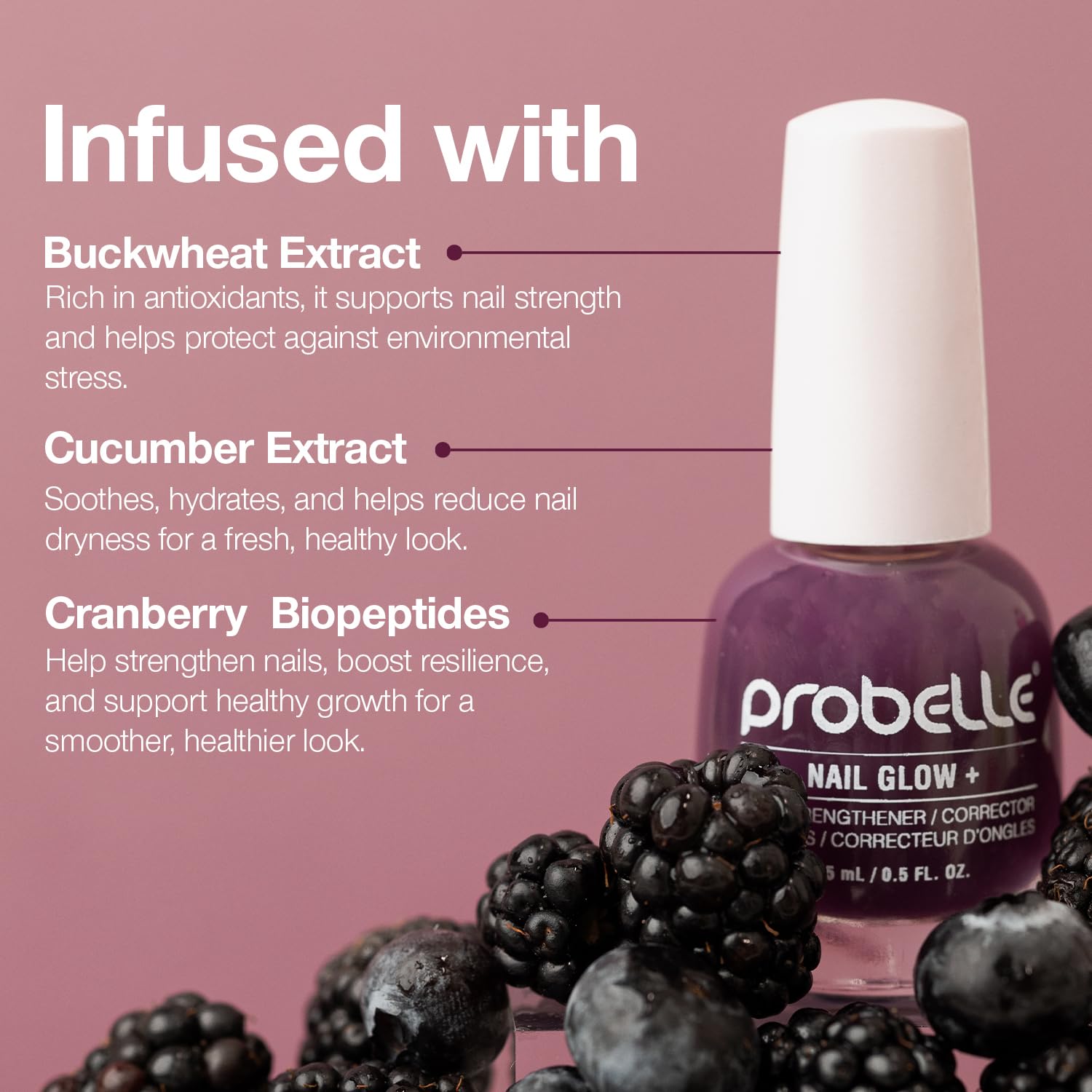 Probelle Nail Glow + Nail Strengthener and Hardener with Sheer Jelly Tint, Hard To Resist Ultra Glowy Nail Shine, Tinted Nails Strengthening Blush for Brittle, Thin, Damaged Nails 0.5 oz (Violet)