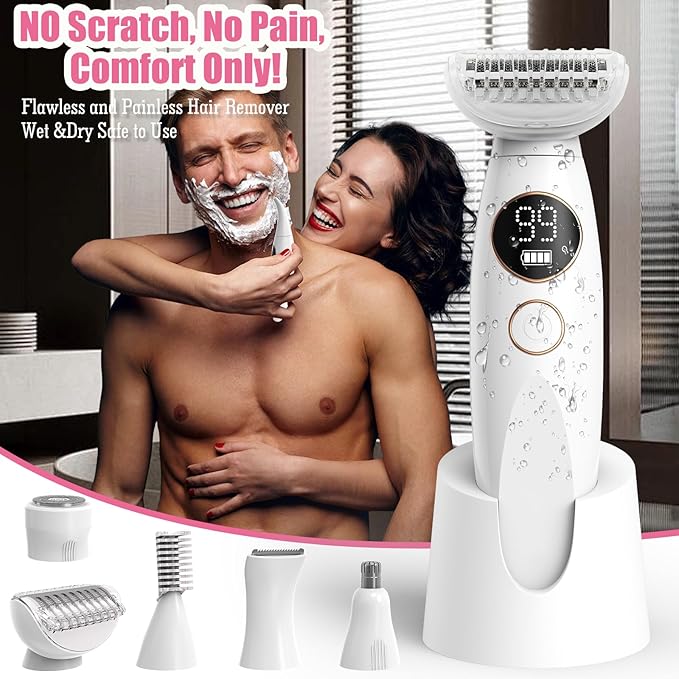 5 in 1 Bikini Trimmer for Women, Electric Razors for Women Pubic Hair Trimmer Waterproof Facial Hair Removal Cordless Electric Bikini Shaver with USB Charge Dock