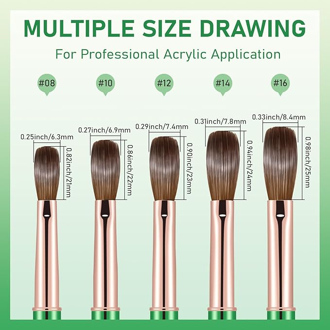 Acrylic Nail Brush Size #08, KEMEISI 100% Pure Kolinsky Nail Art Brushes Sturdy Handle Oval Shaped Acrylic Powder Nail Design Tools for Professional Manicure DIY Home Salon (Green)